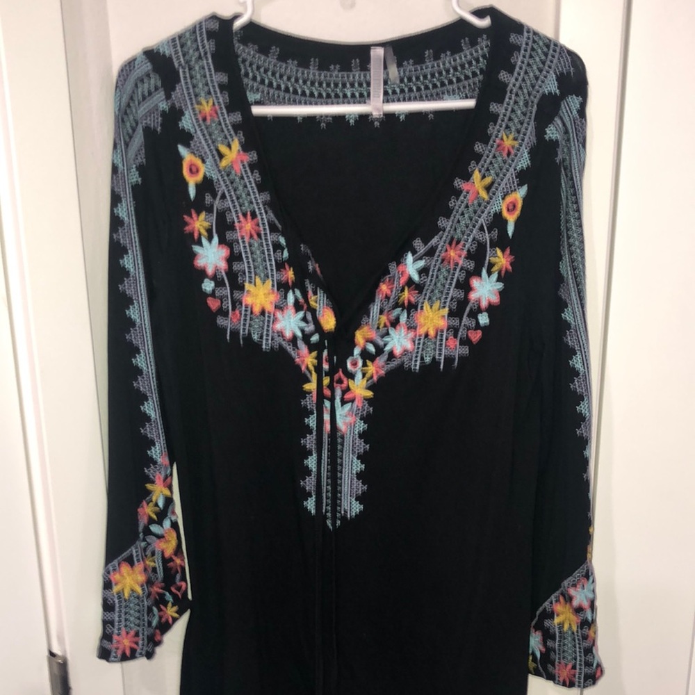 Black Embroidered Boho Top